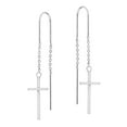 thumbnail image 1 of Simply Faithful Sterling Silver Cross Chain Slide-Through Dangle Earrings, 1 of 7