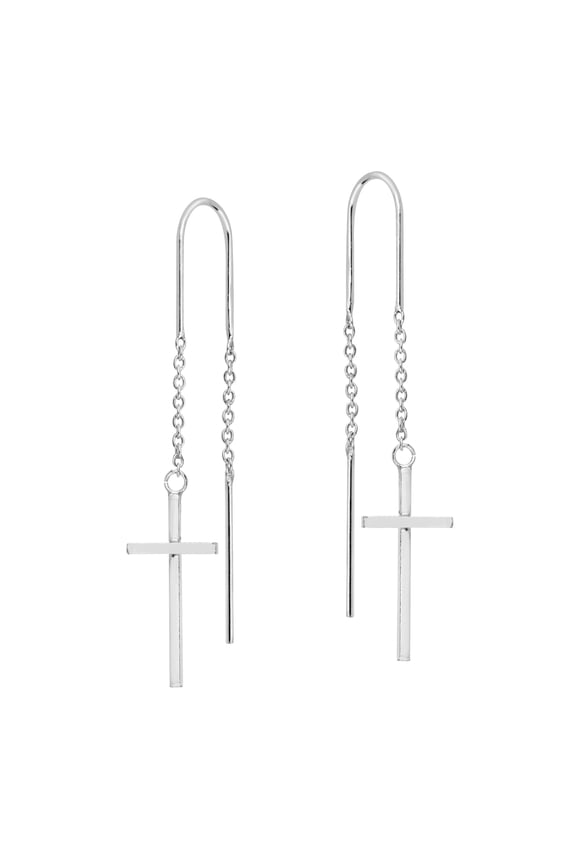 Simply Faithful Sterling Silver Cross Chain Slide-Through Dangle Earrings