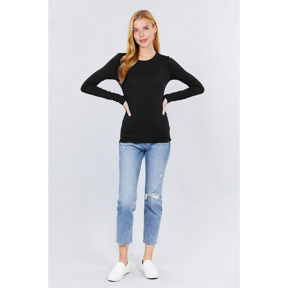 Simply Fashion Active Basic CrewNeck LongSleeve Slim Fit Cotton Tshirts,black,large
