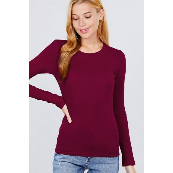 Simply Fashion Active Basic CrewNeck LongSleeve Slim Fit Cotton Tshirts,blushpink,large