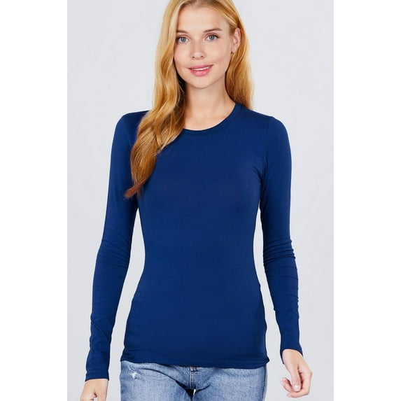 Simply Fashion Active Basic CrewNeck LongSleeve Slim Fit Cotton Tshirts,cobalt,Xlarge