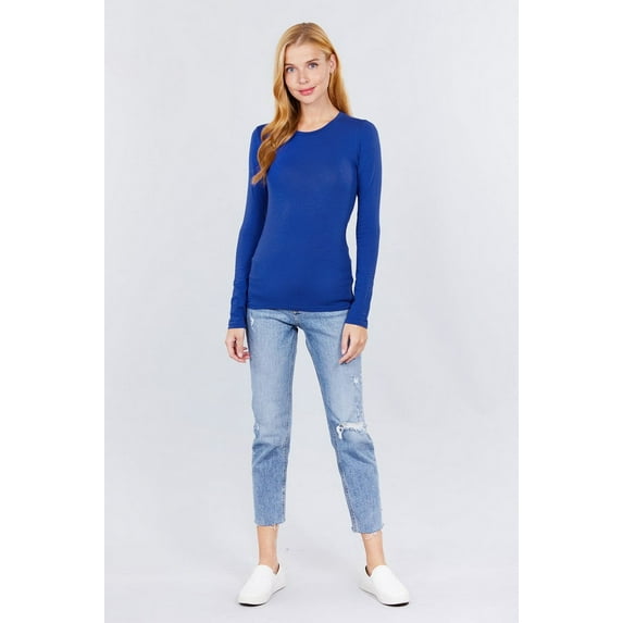 Simply Fashion Active Basic CrewNeck LongSleeve Slim Fit Cotton Tshirts,royalty,large