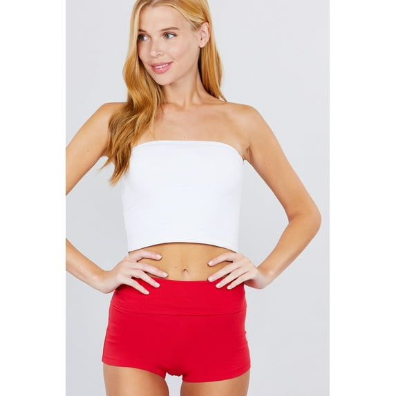 Simply Fashion Active Foldover Banded Wait Basic Yoga Short Pants, RED-SMALL