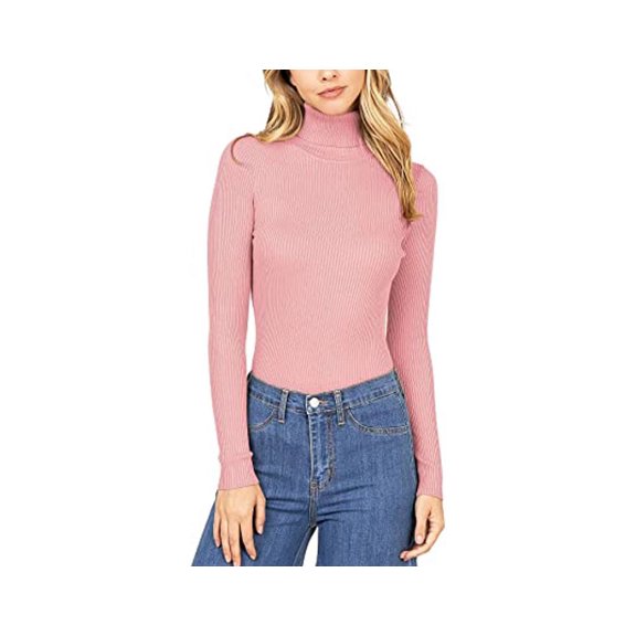 Simply Fashion Ambiance Women's Ribbed Long Sleeve Turtleneck Top Mauve,small