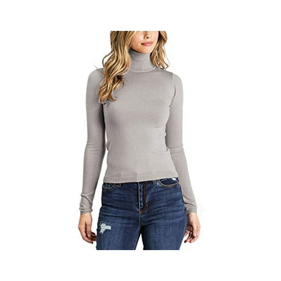 Simply Fashion Ambiance Women's Ribbed Long Sleeve Turtleneck Top classic Hgrey,small