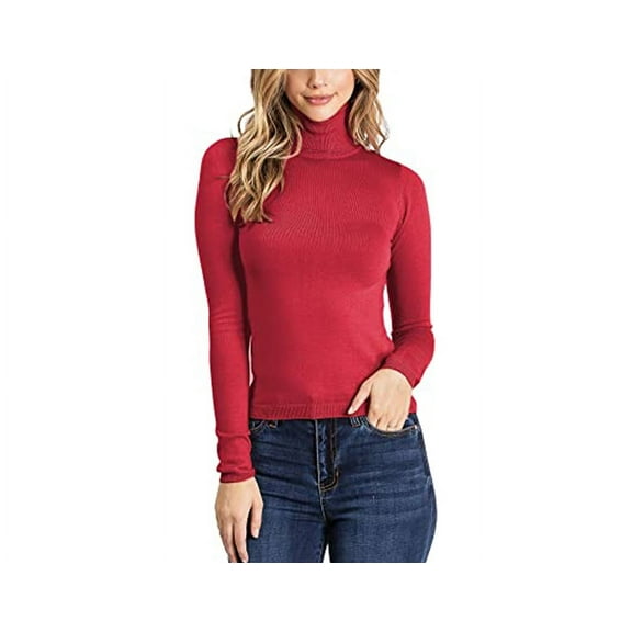 Simply Fashion Ambiance Women's Ribbed Long Sleeve Turtleneck Top classic Red,small