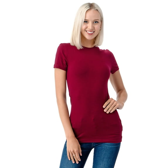 Simply Fashion Basic Crewneck Short Sleeve T-Shirts - Stretch Cotton Spandex,Cabernet,Large