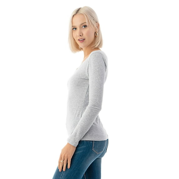 Simply Fashion Basic V Neck Long Sleeve T-Shirts - Stretch Cotton SpandexH.GREY,MEDIUM