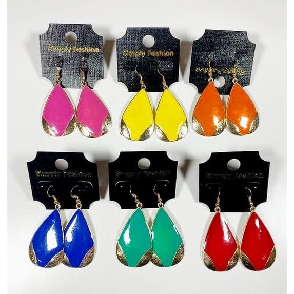 Simply Fashion - Fish Hooks Oval Shaped Earrings Style# 233-439B - 6 Pack Assorted Colors