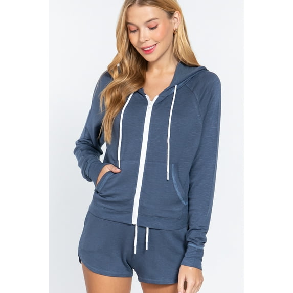 Simply Fashion Slub TERRY ZIP UP Hoodie Jacket,DUSKBLUE,SMALL