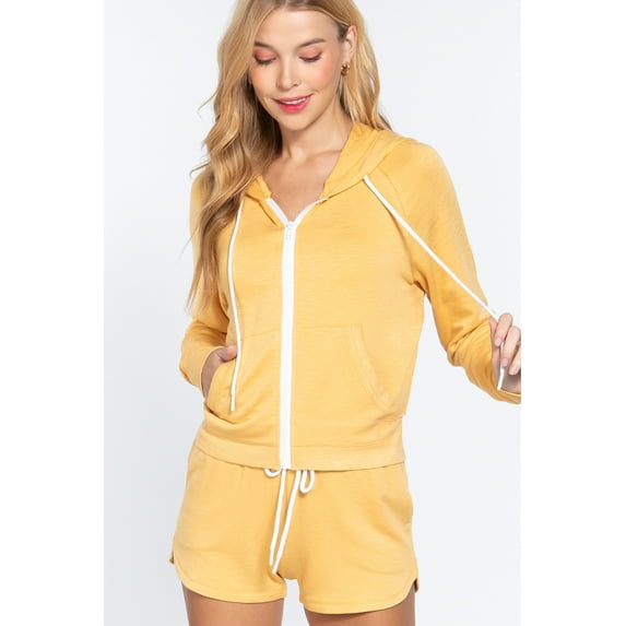 Simply Fashion Slub TERRY ZIP UP Hoodie Jacket,VANILLA,MEDIUM