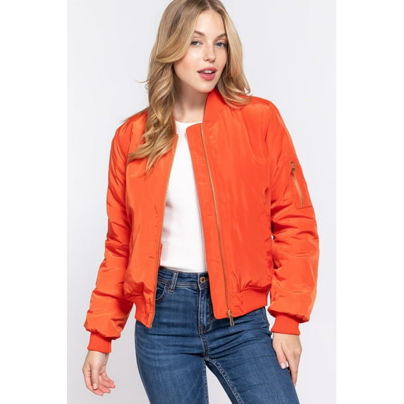 Simply Fashion Women's Bomber Jacket - Stylish Outerwear for All Seasons orange,large