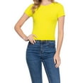 thumbnail image 1 of Simply Fashion Women's Ribbed Crop Top – Short Sleeve Crew Neck Fitted Tee – Stretch Rayon Spandex Knit,lime,medium, 1 of 4