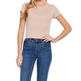 thumbnail image 1 of Simply Fashion Women’s Short Sleeve Crew Neck Cotton Spandex Crop Top,LightYellow,Small, 1 of 4
