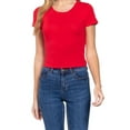 thumbnail image 1 of Simply Fashion Women’s Short Sleeve Crew Neck Cotton Spandex Crop Top,Red,Large, 1 of 4