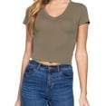 thumbnail image 1 of Simply Fashion Women’s Short Sleeve V- Neck Cotton Spandex Crop Top,Olive,Medium, 1 of 4