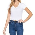 thumbnail image 1 of Simply Fashion Women’s Short Sleeve V- Neck Cotton Spandex Crop Top,White,Medium, 1 of 4