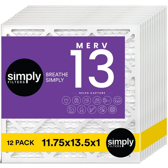 Simply Filters 11.75x13.5x1 MERV 13, MPR 1500, AC Furnace HVAC Air Filter (12 Pack)