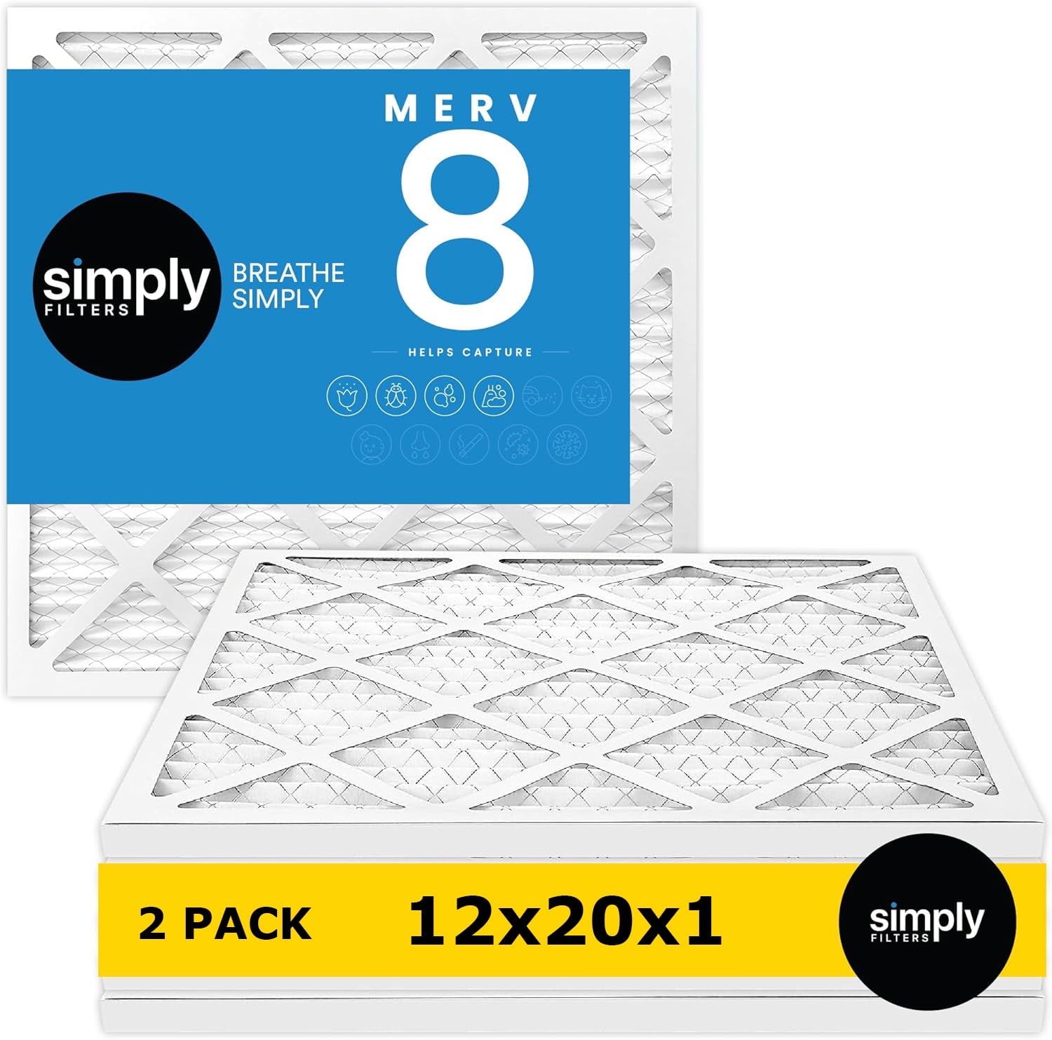 Simply Filters 12x20x1 MERV 8, MPR 600, AC Furnace HVAC Air Filter (2 ...