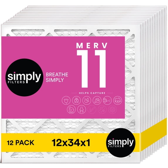 Simply Filters 12x34x1 MERV 11, MPR 1000, AC Furnace HVAC Air Filter (12 Pack)