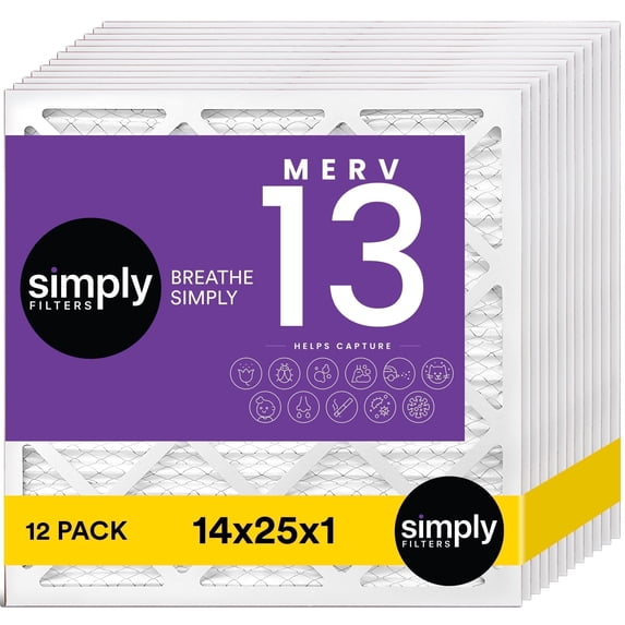 Simply Filters 14x25x1 MERV 13, MPR 1500, AC Furnace HVAC Air Filter (12 Pack)