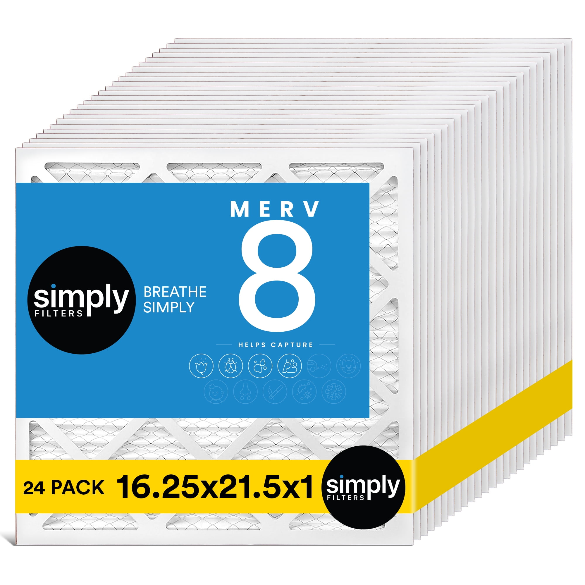 Simply Filters 16.25x21.5x1 MERV 8, MPR 600, AC Furnace HVAC Air Filter (24 Pack)