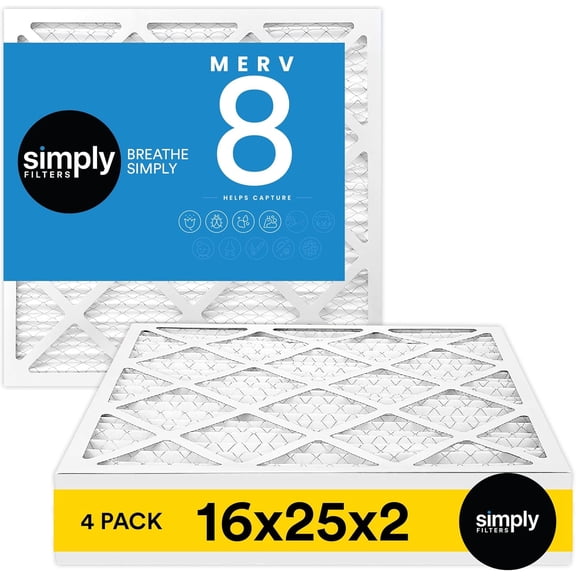 Simply Filters 16x25x2 MERV 8, MPR 600, AC Furnace HVAC Air Filter (4 Pack)