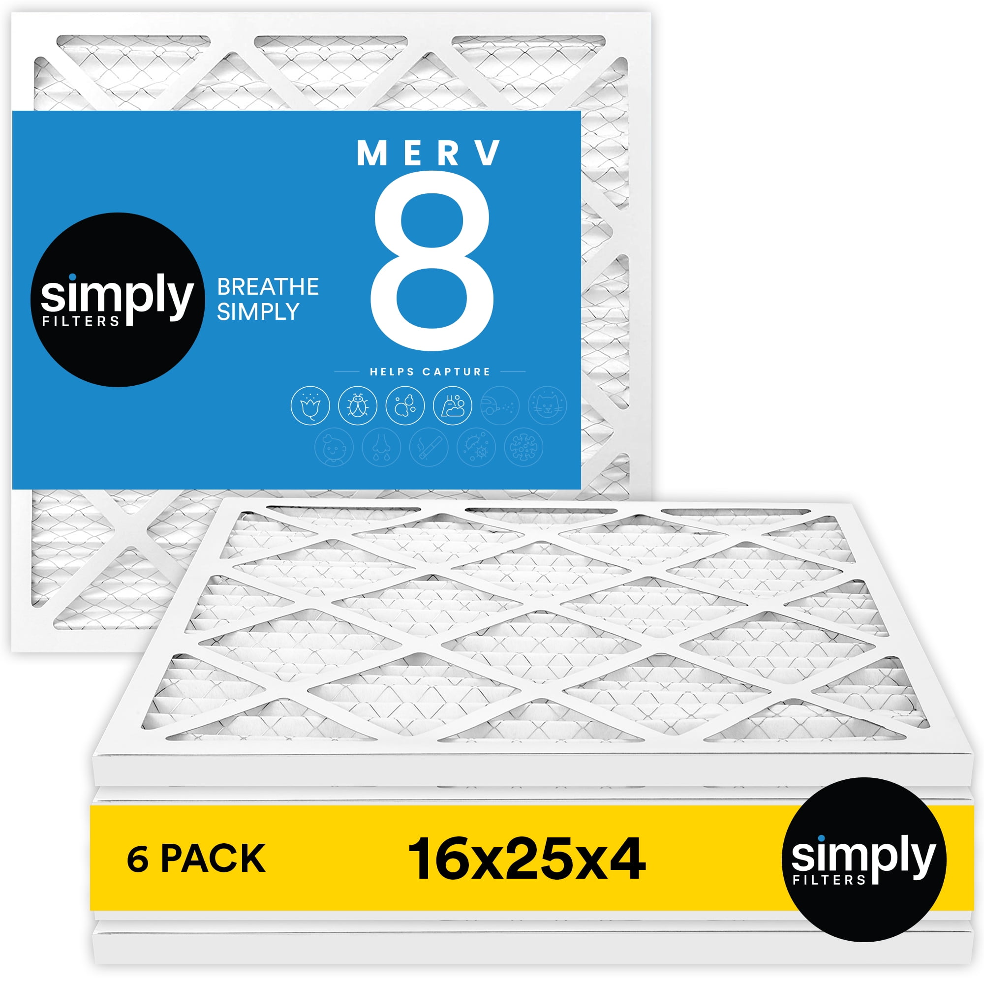 Simply Filters 16x25x1 MERV 8 AC Furnace Air Filter 6 Pack