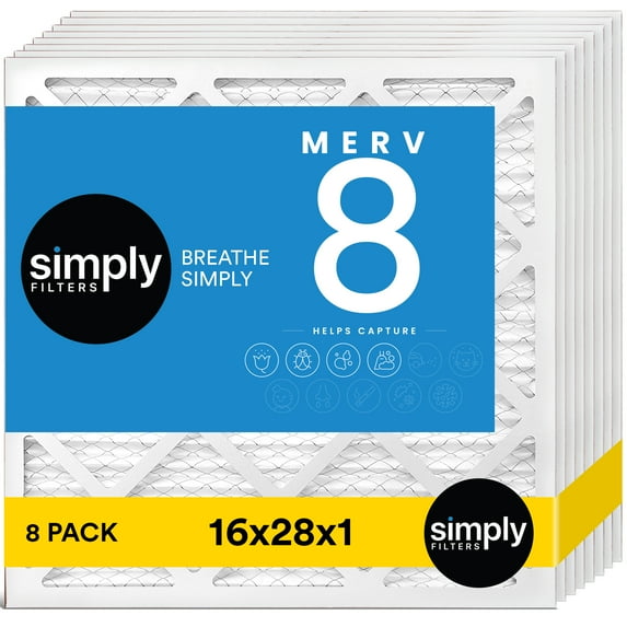 Simply Filters 16x28x1 MERV 8, MPR 600, AC Furnace HVAC Air Filter (8 Pack)
