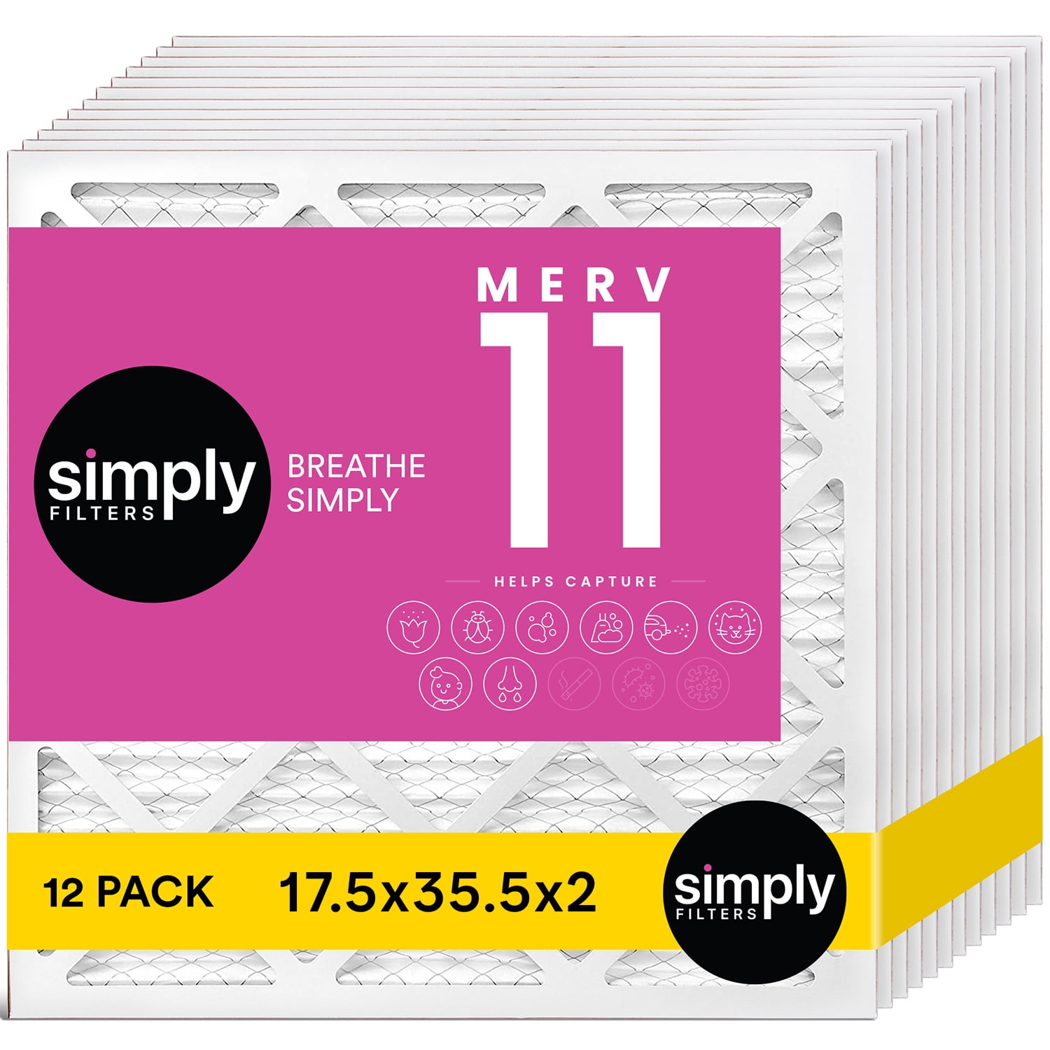 Simply Filters 17.5x35.5x1 MERV 11, MPR 1000, AC Furnace HVAC Air Filter (12 Pack)
