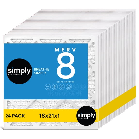 Simply Filters 18x21x1 MERV 8, MPR 600, AC Furnace HVAC Air Filter (24 Pack)