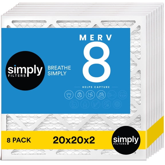 Simply Filters 20x20x2 MERV 8, MPR 600, AC Furnace HVAC Air Filter (8 Pack)