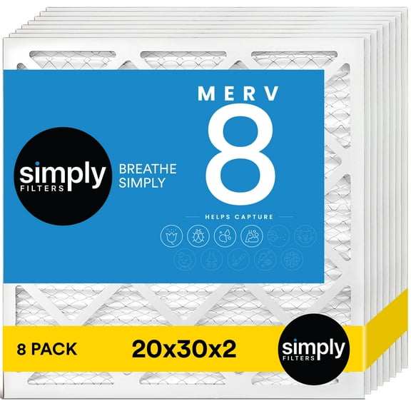 Simply Filters 20x30x2 MERV 8, MPR 600, AC Furnace HVAC Air Filter (8 Pack)