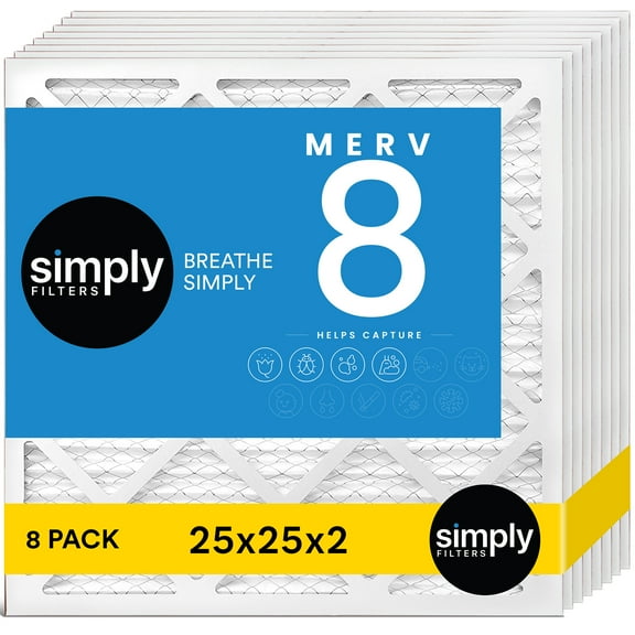 Simply Filters 25x25x2 MERV 8, MPR 600, AC Furnace HVAC Air Filter (8 Pack)