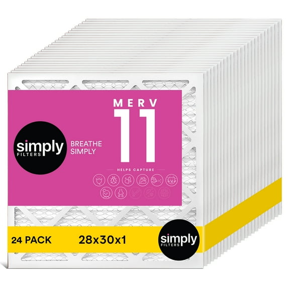 Simply Filters 28x30x1 MERV 11, MPR 1000, AC Furnace HVAC Air Filter (24 Pack)