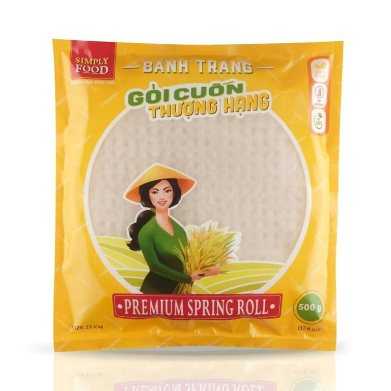  Rice Paper Spring Roll Wrappers - 22cm Round Rice Paper Wrappers  for Spring Rolls - Premium Spring Roll Rice Paper Wrappers - Easy to Use  Fast Moisten - Banh Trang Rice