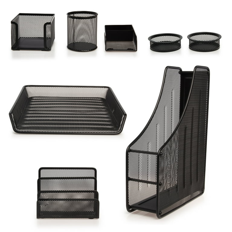 Simply Genius 8 Piece Mesh Metal Storage Desk Organizer Set with Mail Holder Desktop Paper Tray