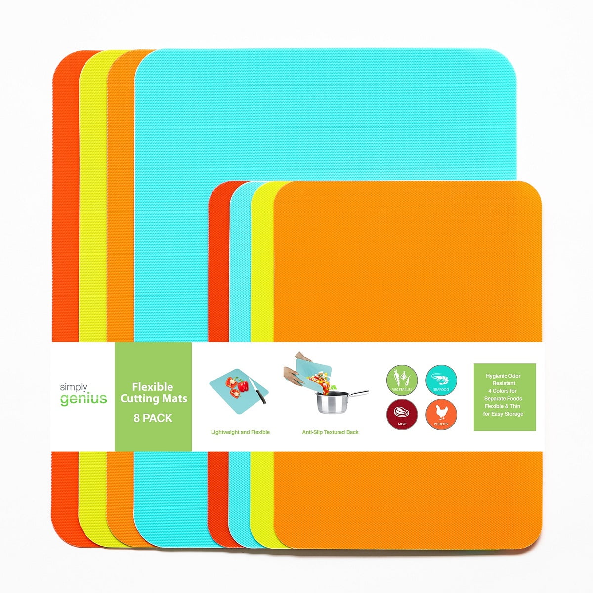 Flexible Cutting Mats 4 Piece with Non-Slip Grip in Multicolor