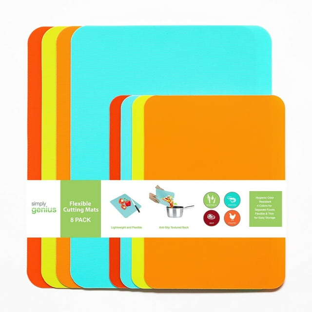 Simply Genius 8pk Plastic Cutting Board Set for Kitchen Prep, Flexible