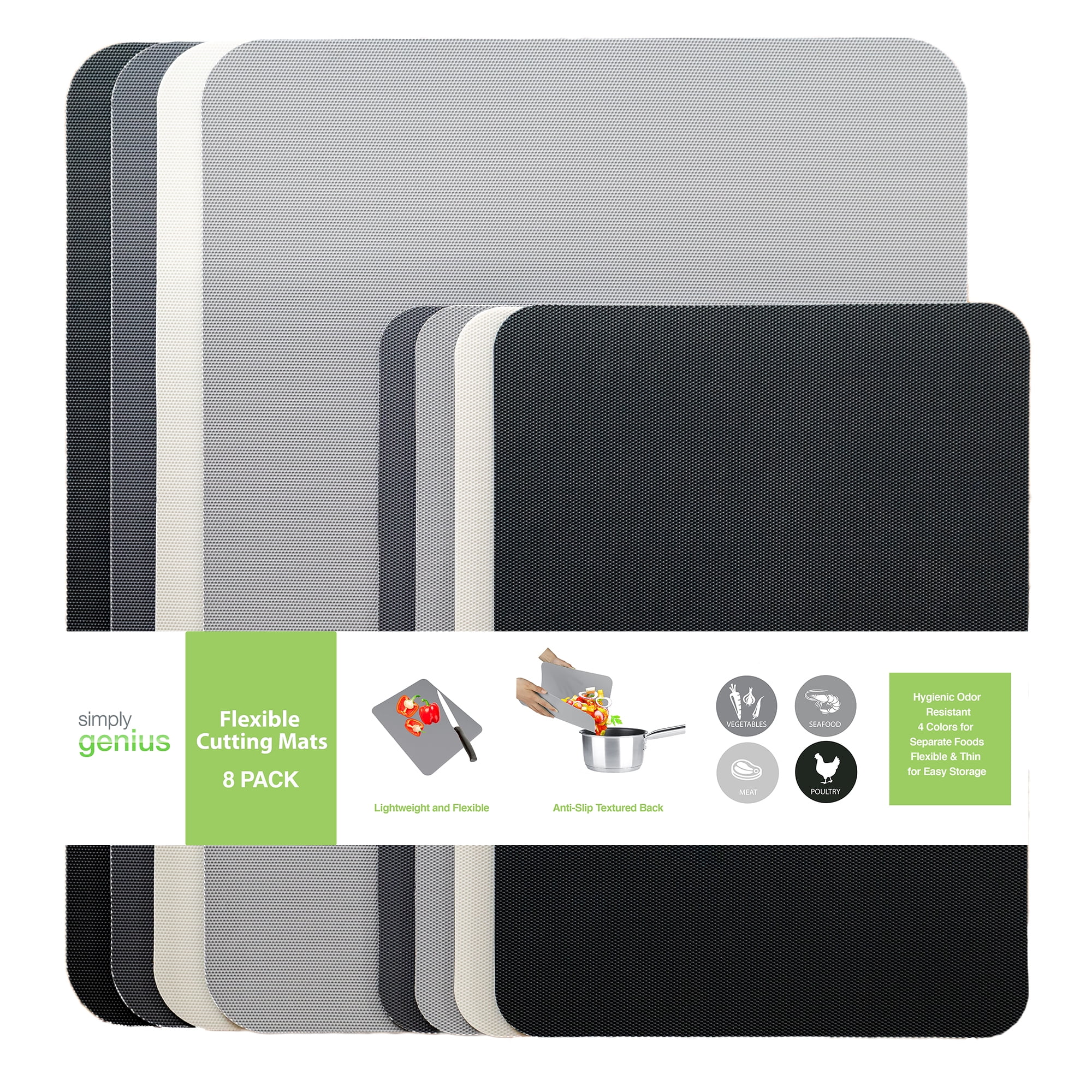 Simply Genius (4 Piece) Extra Thick Large 115 x 15 Cutting Boards for Kitchen Prep, Non Slip Flexible Cutting Mat Set, Dishwasher Safe, BPA Free