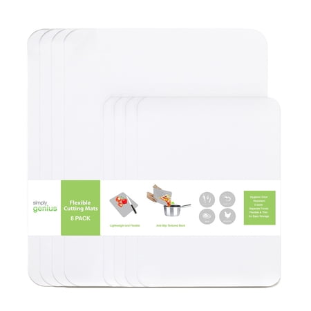 Simply Genius 8pk Plastic Cutting Board Set for Kitchen Prep, Flexible Non Slip, Dishwasher Safe