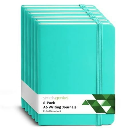 Simply Genius Notebook Journal Set - A6 Pocket Hardcover 6-Pack Turquoise - 124 Ruled & Dotted Pages with Inner Pocket & Elastic Band - Mini Journal for Notes & Planning