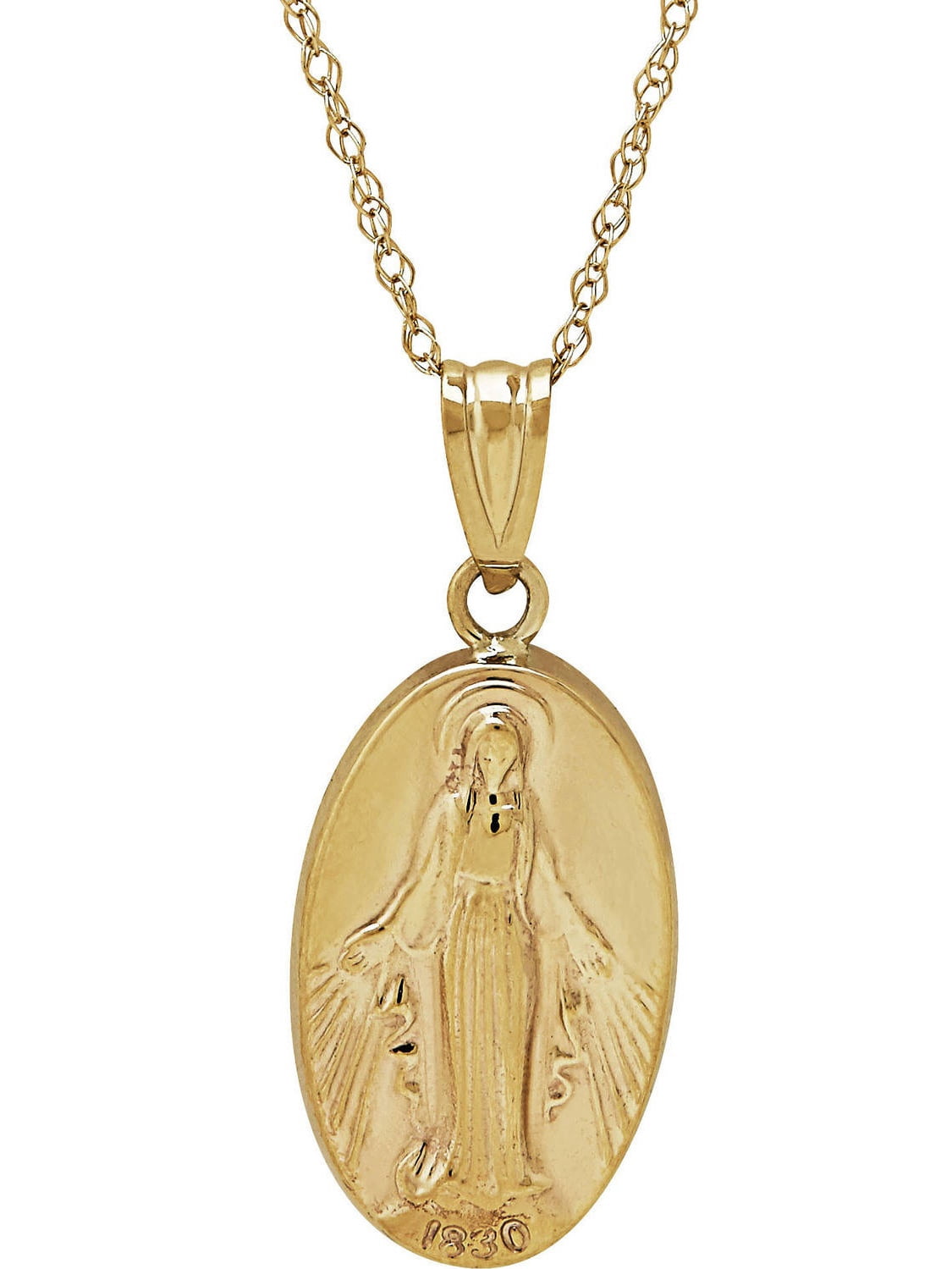 Simply Gold Kids' Precious Sentiments 10kt Oval Yellow Gold Virgin Mary with "Pray for us" Pendant, 14" Necklace