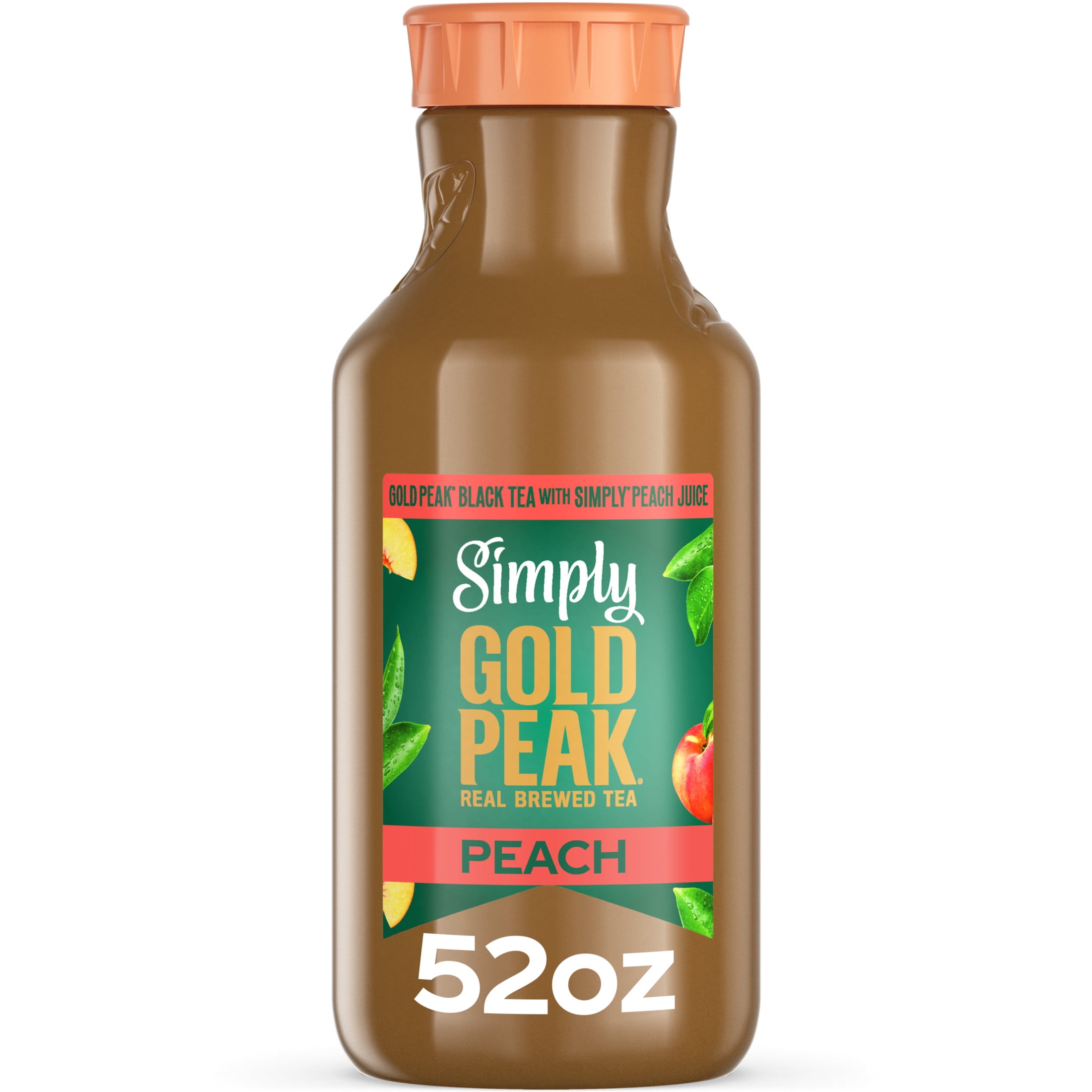 Simply Gold Peak Peach Iced Tea, Flavored Tea, 52 fl oz Bottle