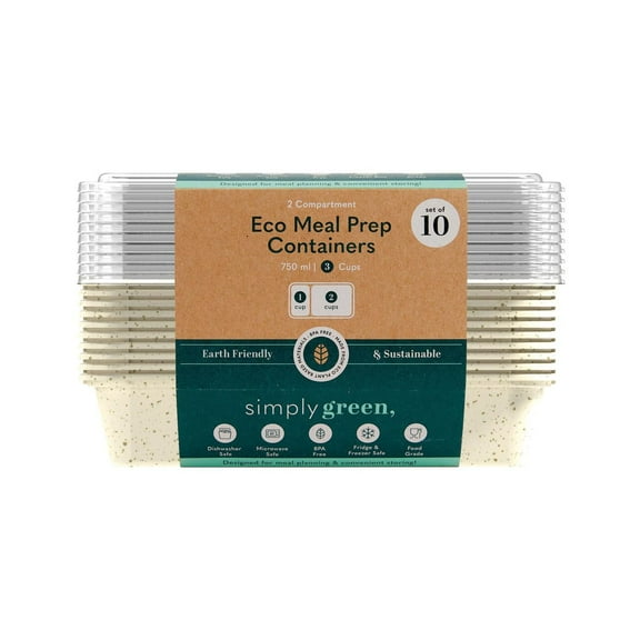 Simply Green 20-Piece Meal Prep Container Set  39 oz, 2-Section, BPA-Free, GRS-Certified, Eco-Friendly, Microwave, Freezer & Dishwasher Safe