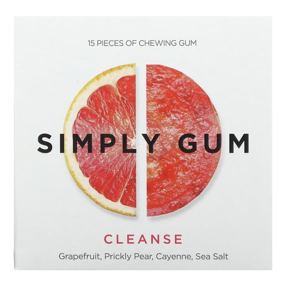 Simply Gum, Chewing Gum, Cleanse, Grapefruit, Prickly Pear, Cayenne, Sea Salt, 15 Pieces Pack of 2