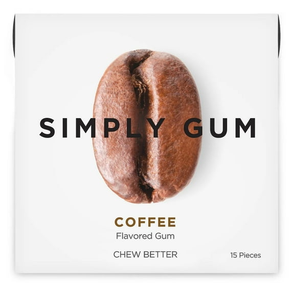 Simply Gum | Coffee KEF28 | Plant- Based Chewing Gum | Pack of Six (90 Pieces Total) | Synthetic Plastic Free + Aspartame Free + non GMO