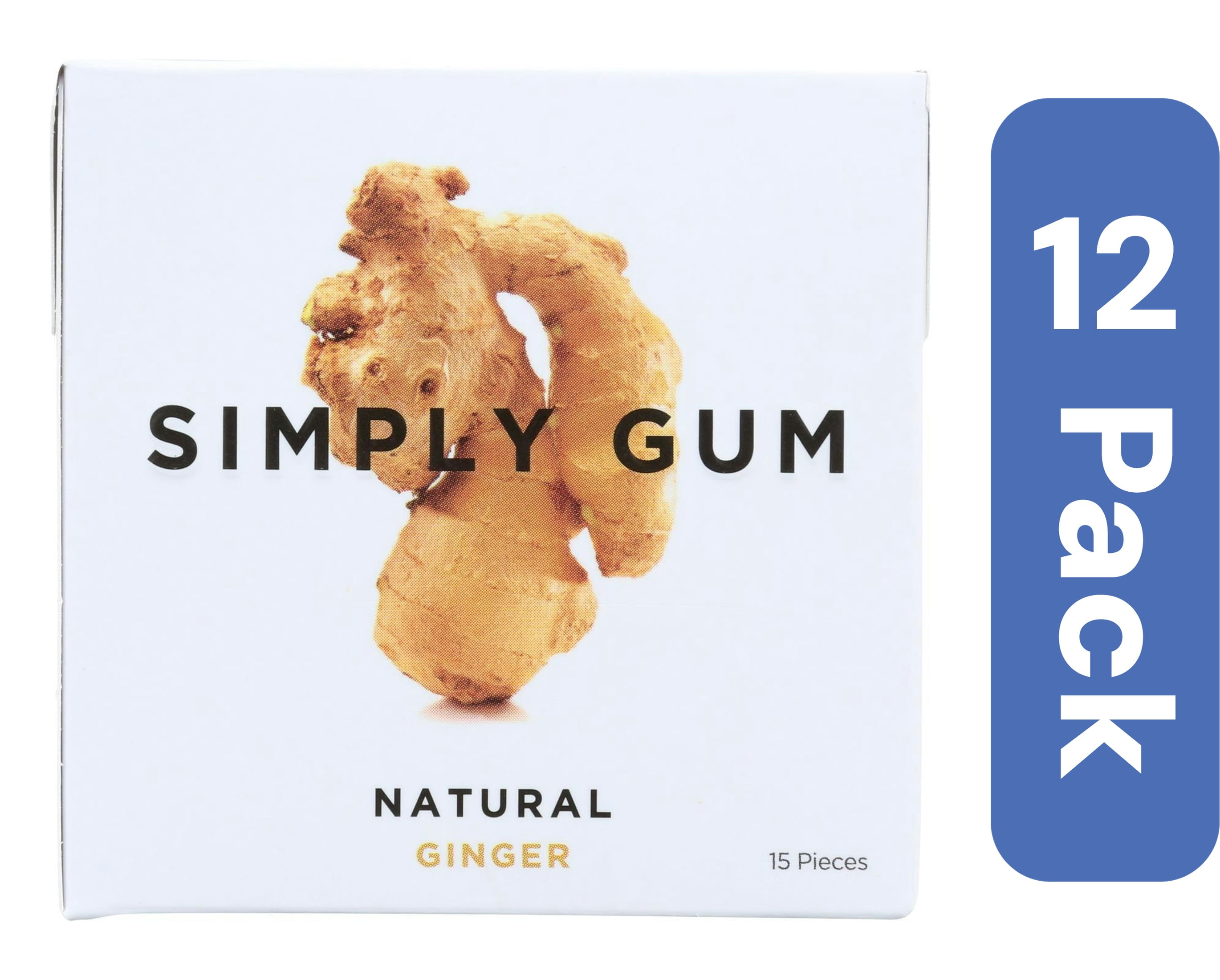 Simply Gum Ginger Natural 15 Pieces (Pack Of 12)