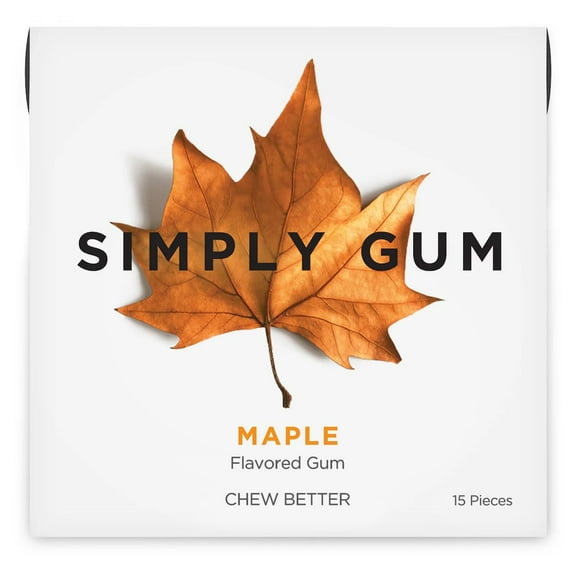 SIMPLY Gum | Maple MFF30 | Plant- Based Chewing Gum | Pack of Six (90 Pieces Total) | Synthetic Plastic Free + Aspartame Free + non GMO