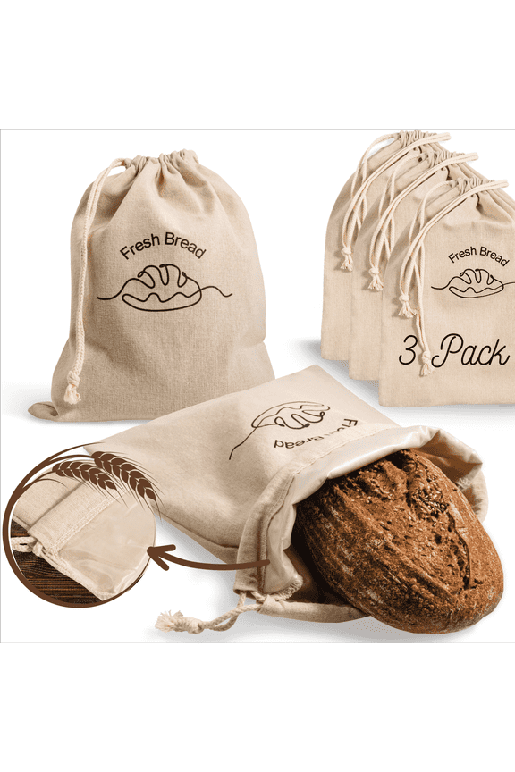 Reusable Bread Bags (3 Pack) - Keeps Homemade Bread Fresh & Secure - Perfect for Sourdough & Gift Giving
